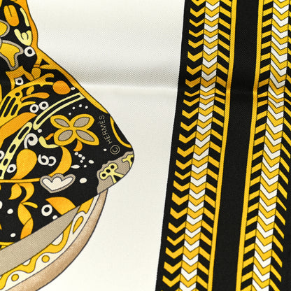 Hermes Silk Selle Des Steppes Scarf 90 White Or Black 4 of 6