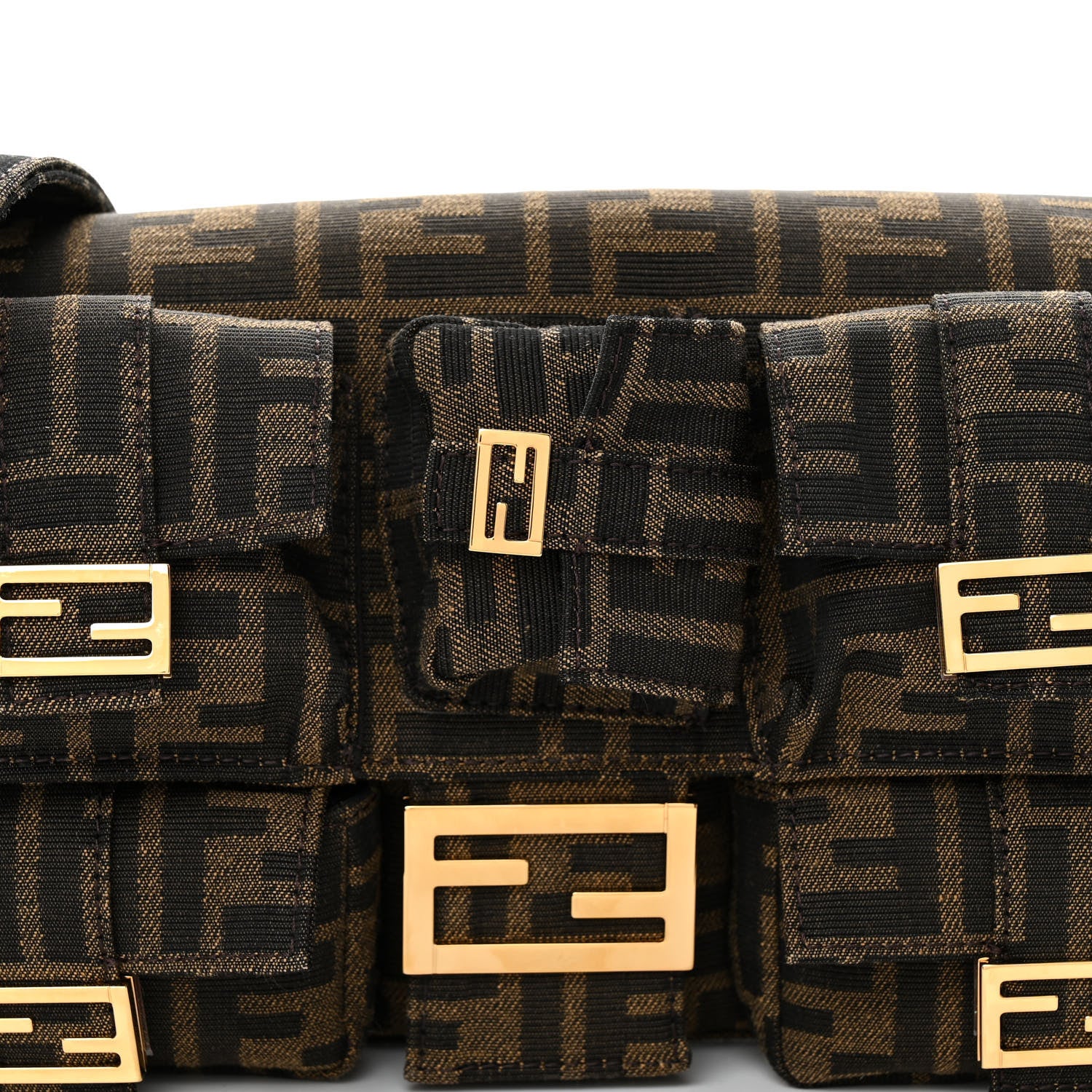 Fendi Fabric Jacquard FF 1974 Multipocket Baguette Tobacco Moro 7 of 9