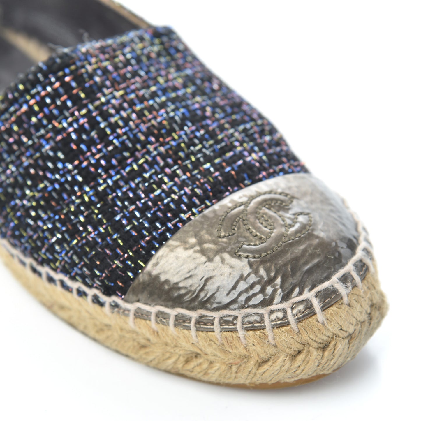 Tweed Patent Goatskin CC Espadrilles 36 Black Pink Yellow Silver