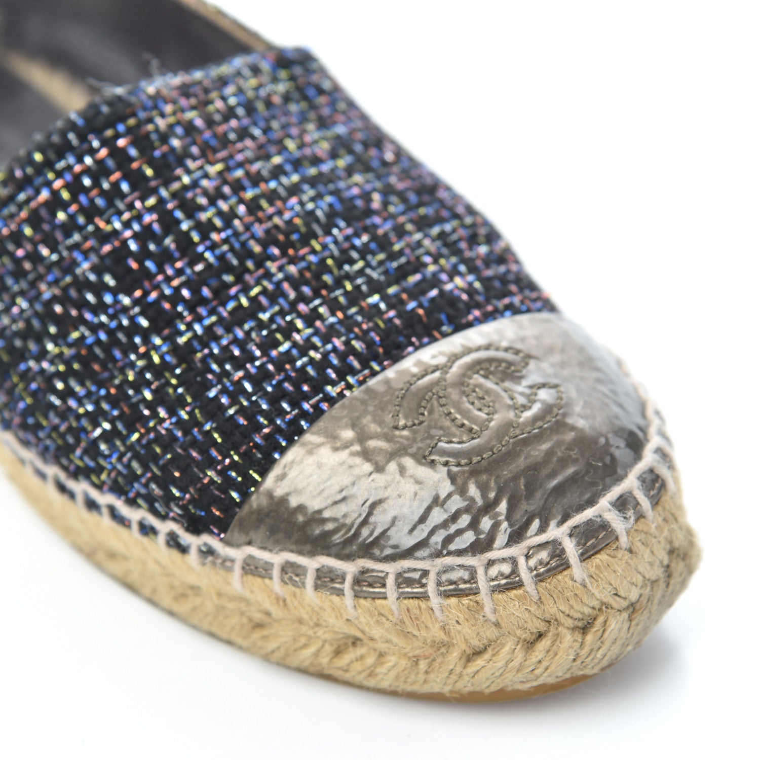 Chanel Tweed Patent Goatskin CC Espadrilles 36 Black Pink Yellow Silver 9 of 21