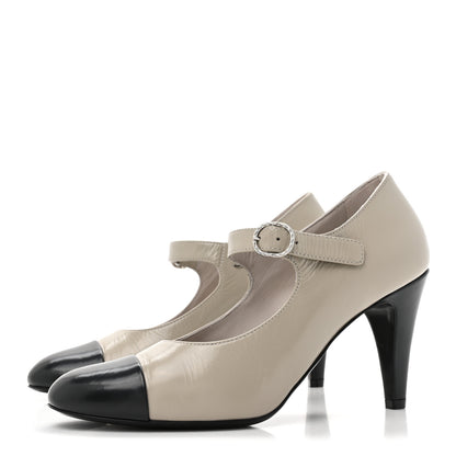 Chanel Shiny Goatskin Cap Toe Mary Jane Pumps 36 Grey Dark Grey 3 of 9