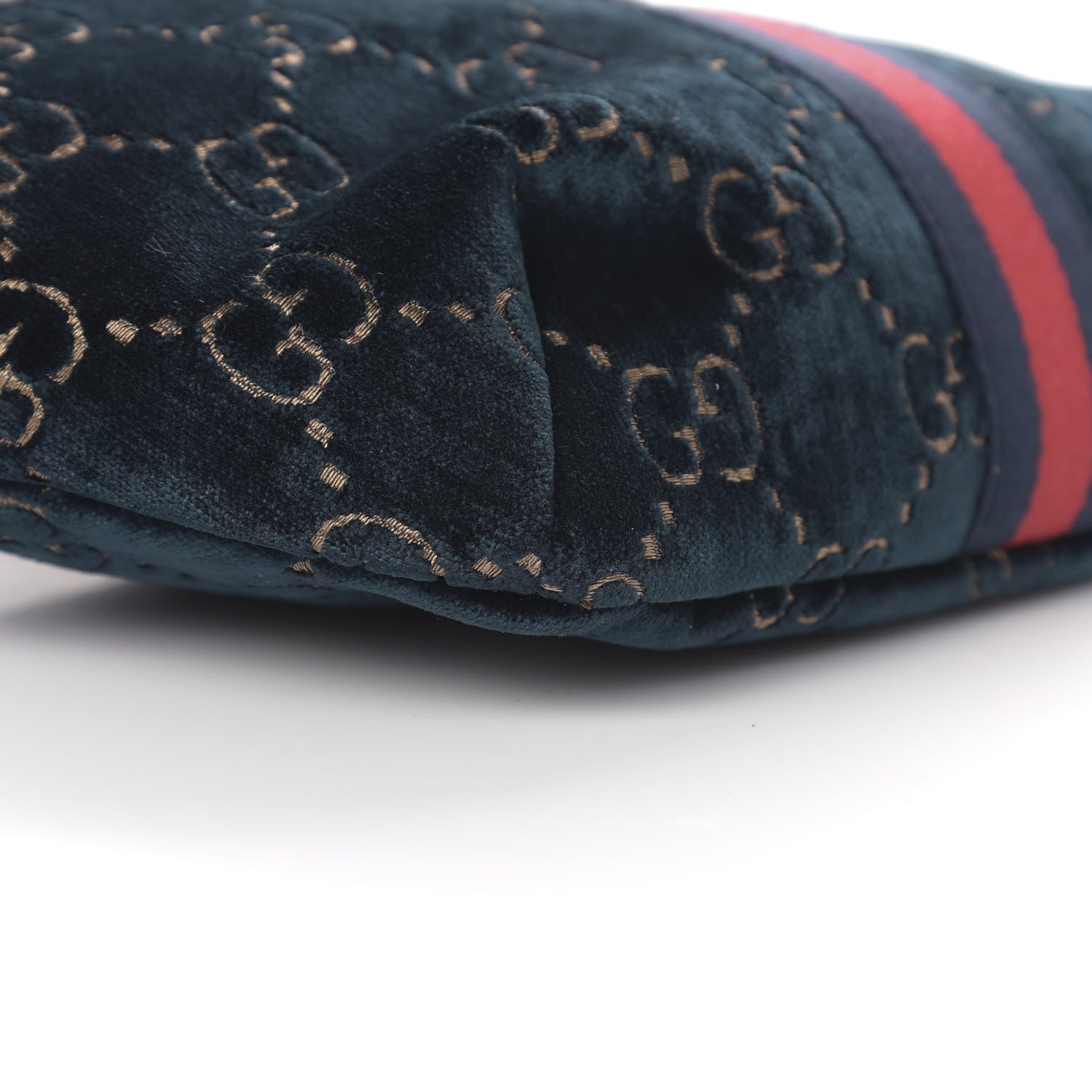 Gucci Velvet GG Monogram Web Belt Bag Blue Beige 9 of 10