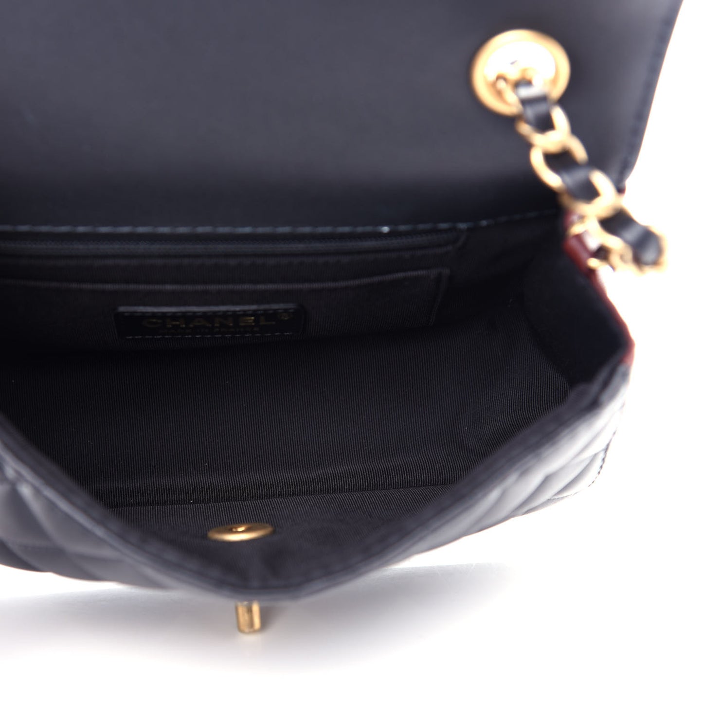 Calfskin Quilted Small Strap Into Flap Bag Black Brown