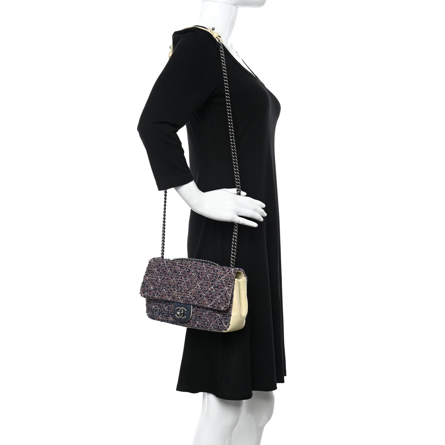 Tweed Quilted Medium Single Flap Blue Multicolor