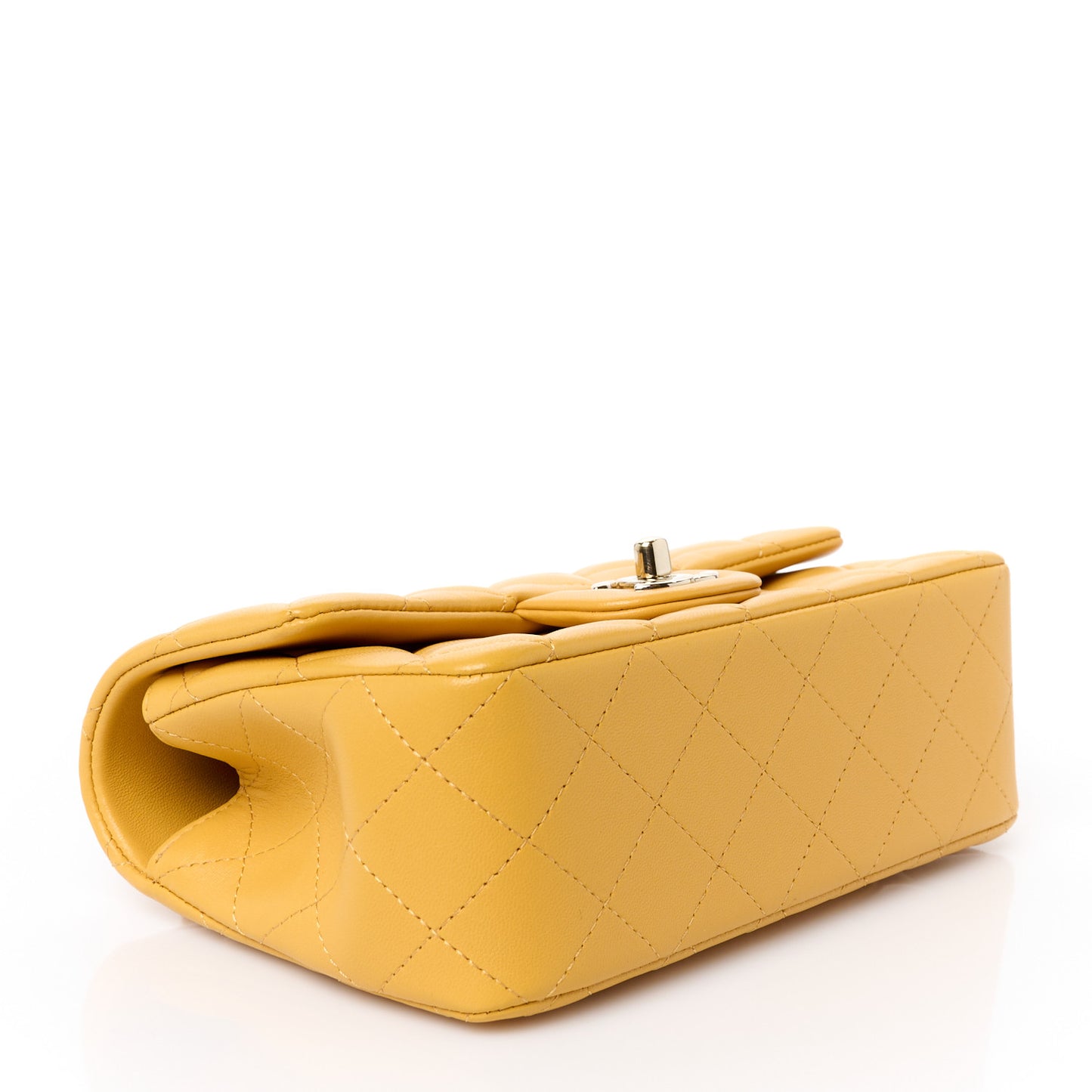 Lambskin Quilted Mini Top Handle Rectangular Flap Yellow