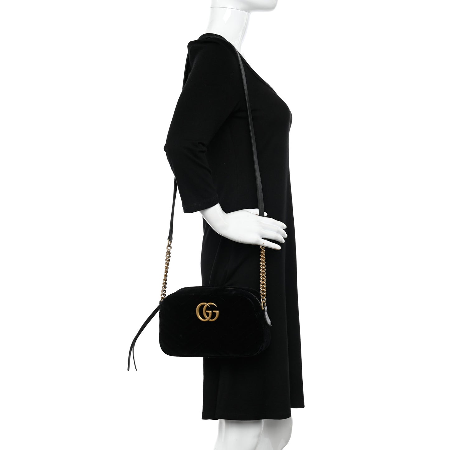 Velvet Matelasse Small GG Marmont Chain Shoulder Bag Black