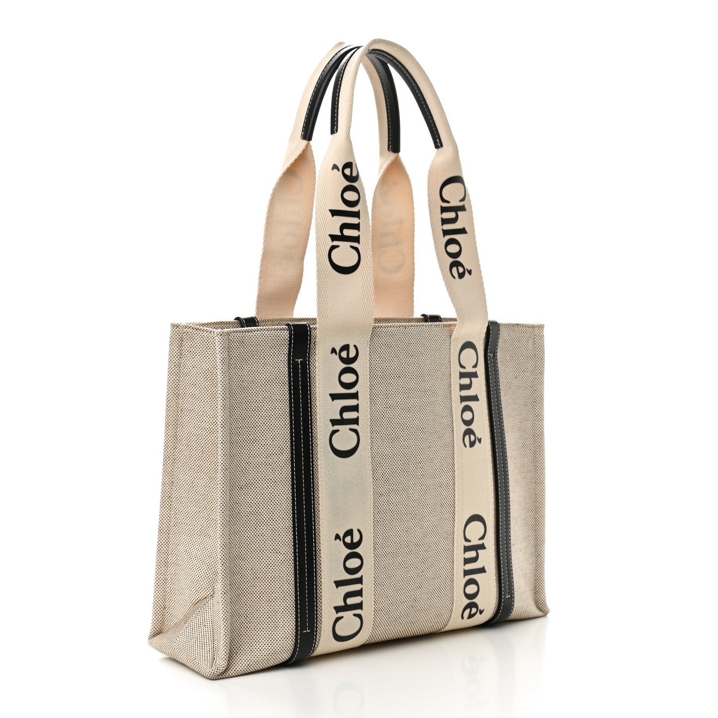 Cotton Calfskin Medium Woody Ribbon Tote White Black