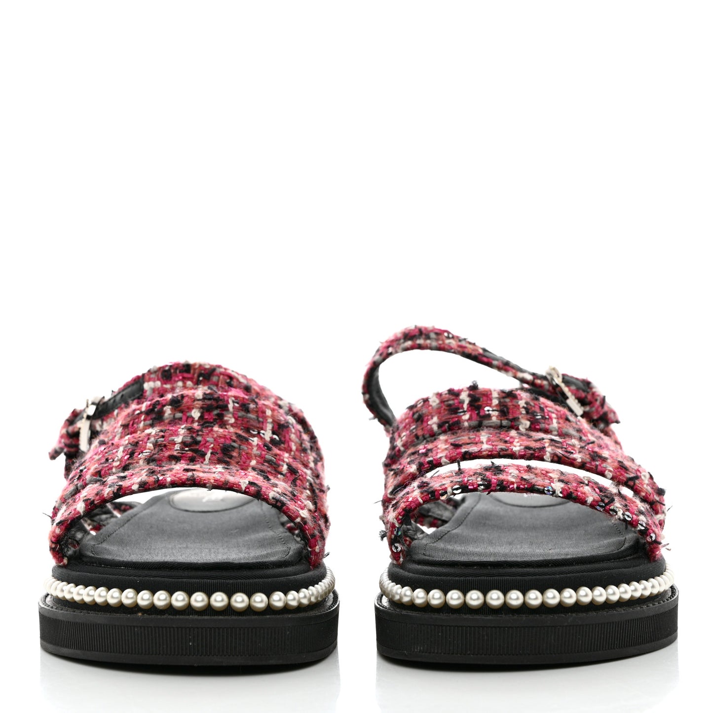 Tweed Pearl Flat Sandals 37.5 Red Black