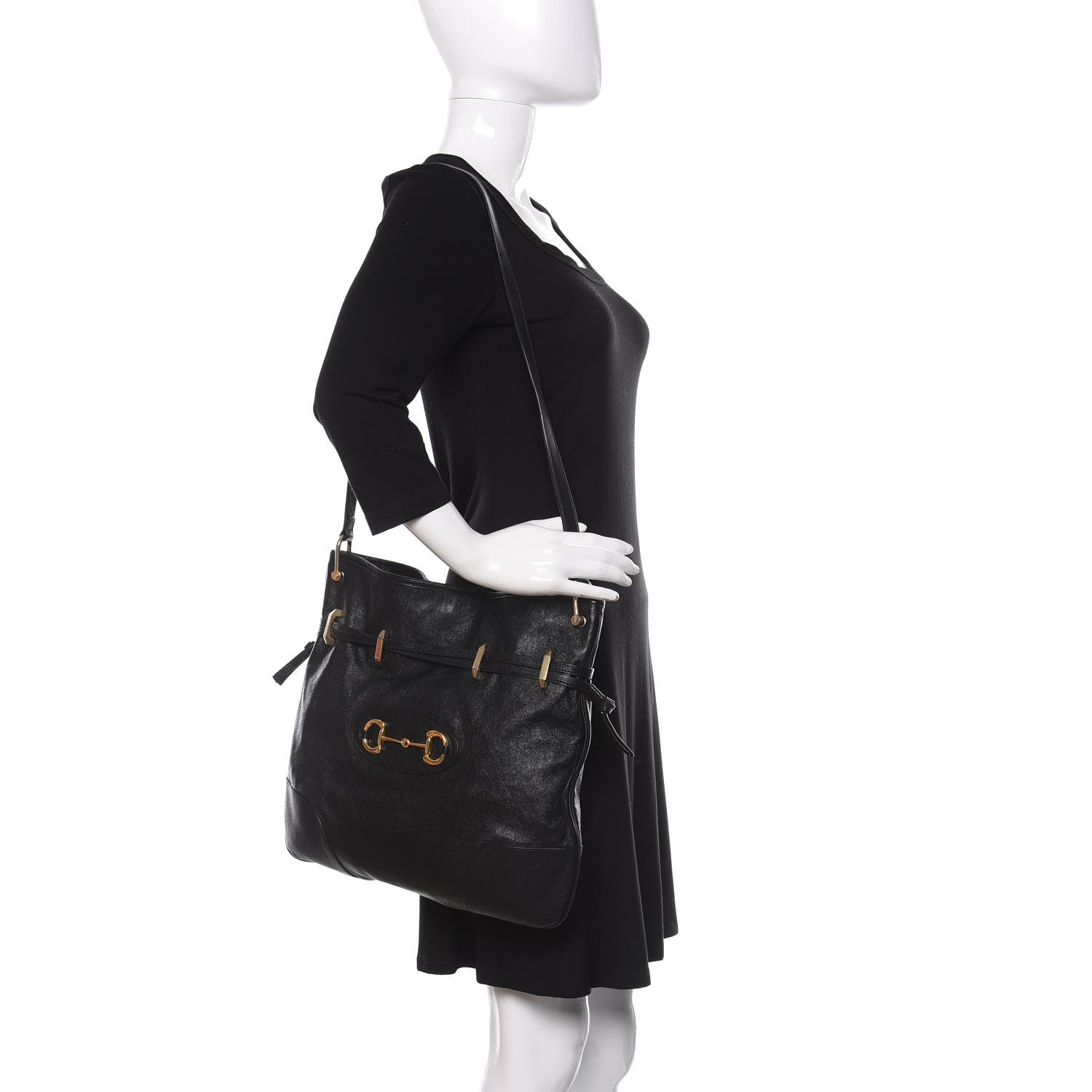 Gucci Sakai Calfskin Horsebit 1955 Cinch Top Messenger Bag Black 2 of 12
