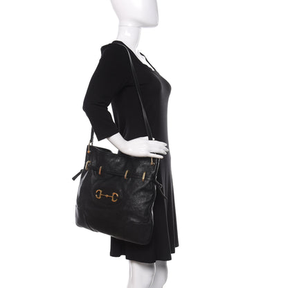 Gucci Sakai Calfskin Horsebit 1955 Cinch Top Messenger Bag Black 2 of 12