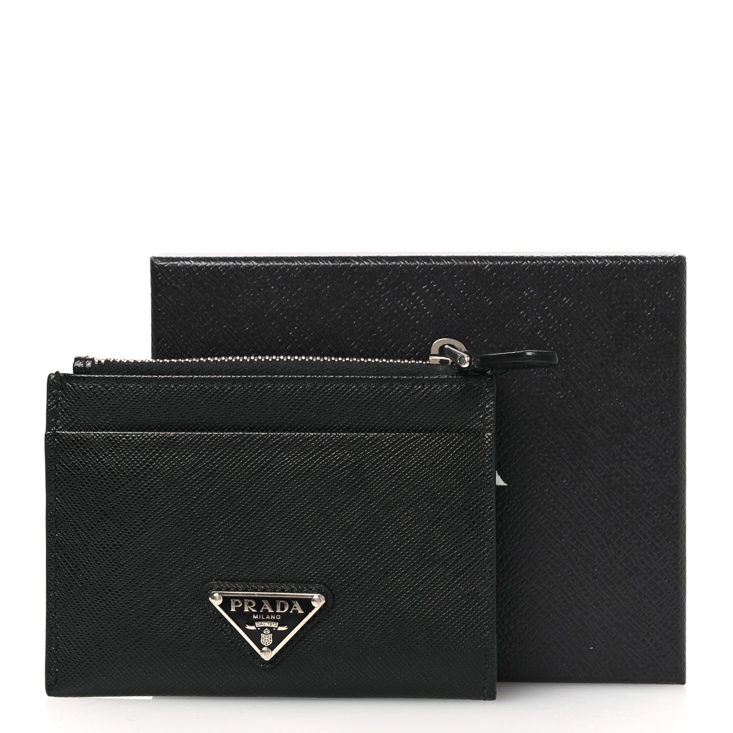 Saffiano Triangle Zip Card Holder Black