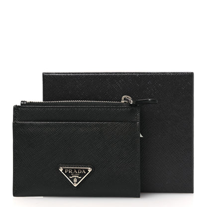 Prada Saffiano Triangle Zip Card Holder Black 19 of 20