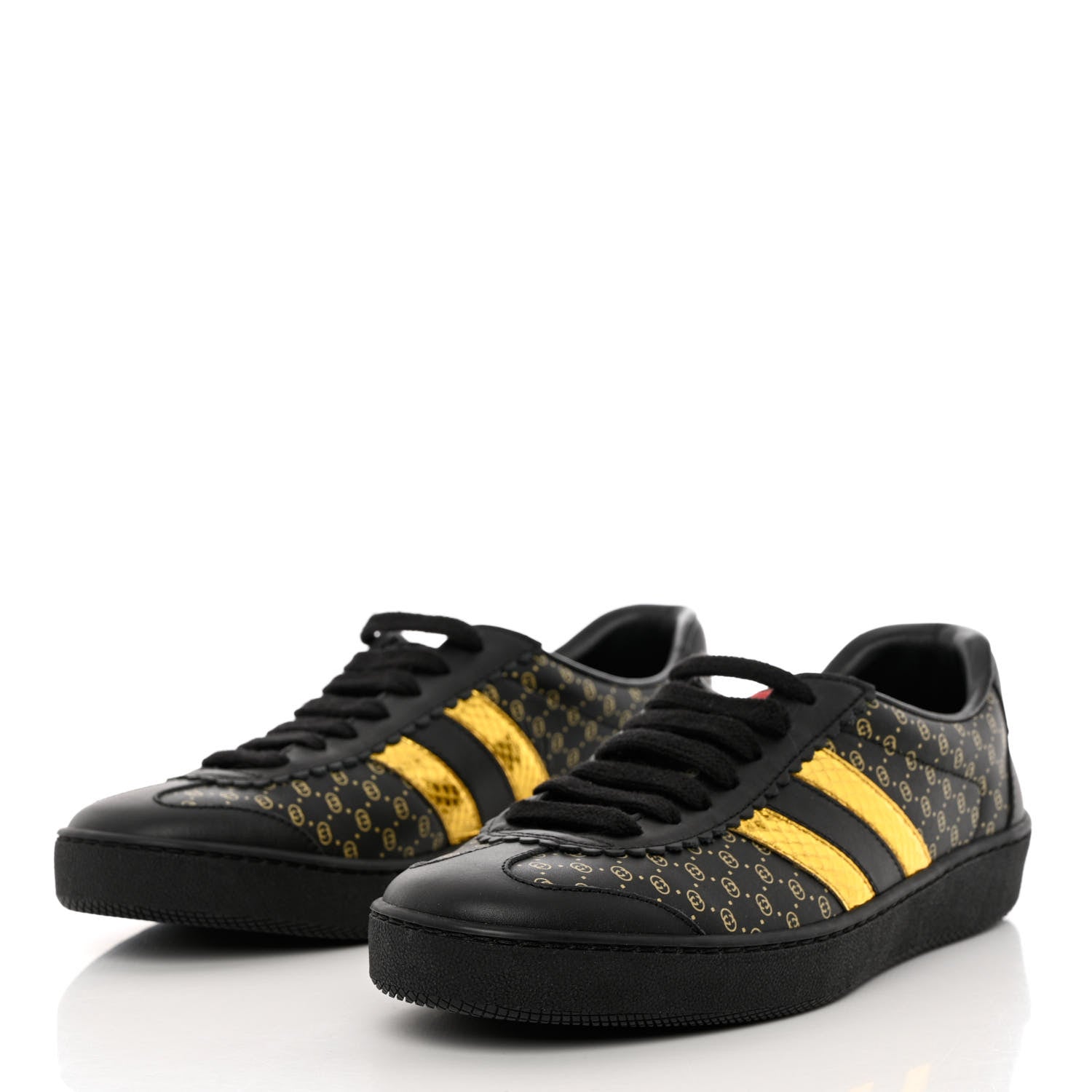 Gucci X DAPPER DAN Calfskin Laminated Ayers GG Micro Monogram Womens G74 Sneakers 35.5 Black Gold 3 of 10
