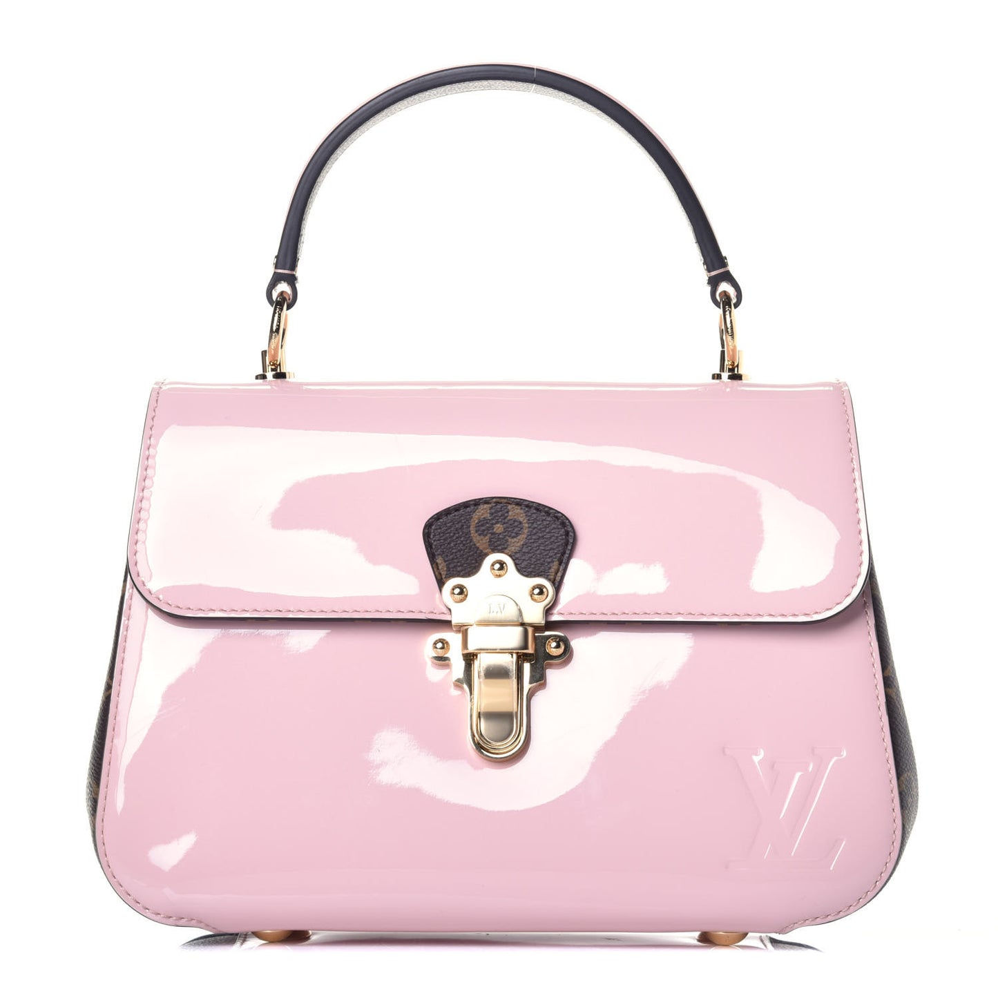 Patent Calfskin Monogram Cherrywood PM Rose Ballerine