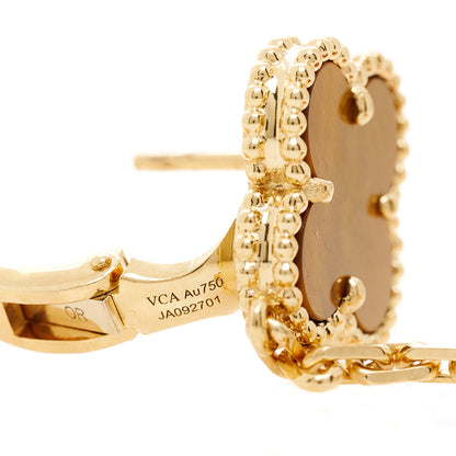 Van Cleef & Arpels 18K Yellow Gold Tiger Eye Carnelian 2 Motifs Magic Alhambra Earrings 4 of 5