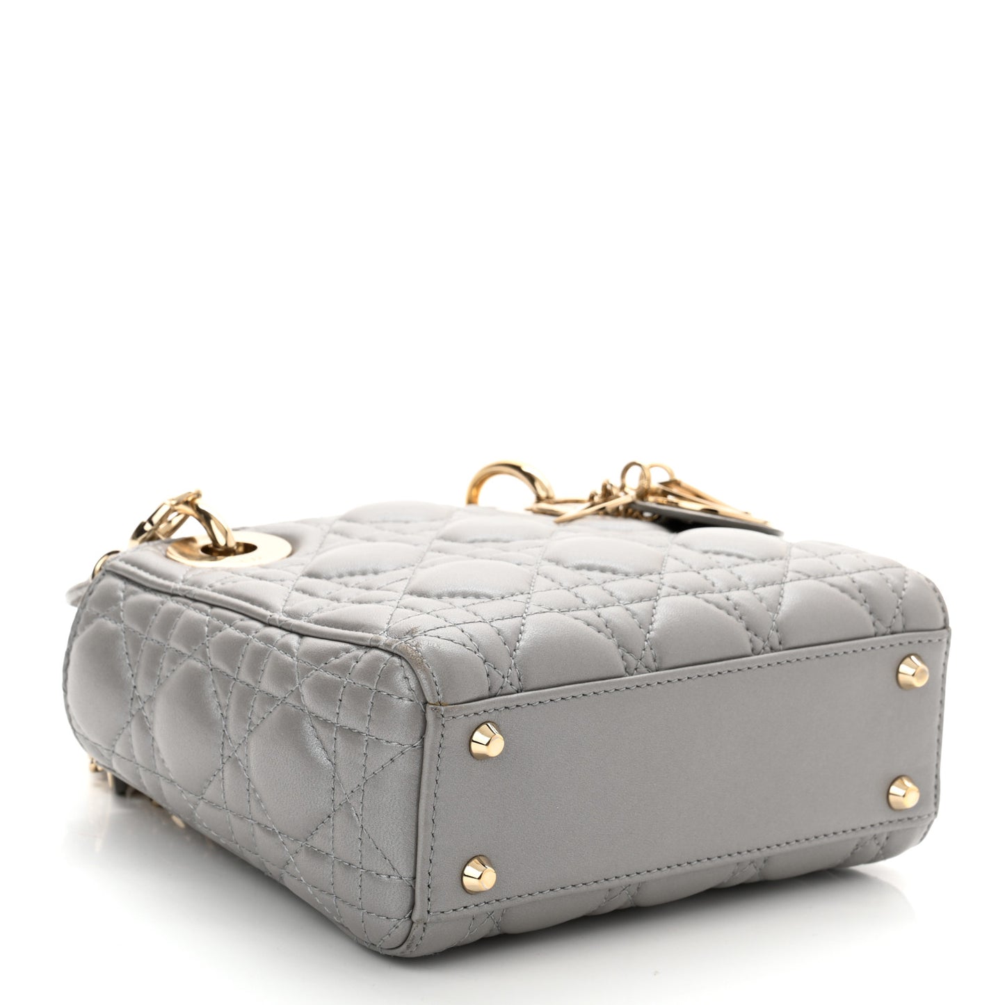 Metallic Lambskin Cannage Mini Lady Dior Grey