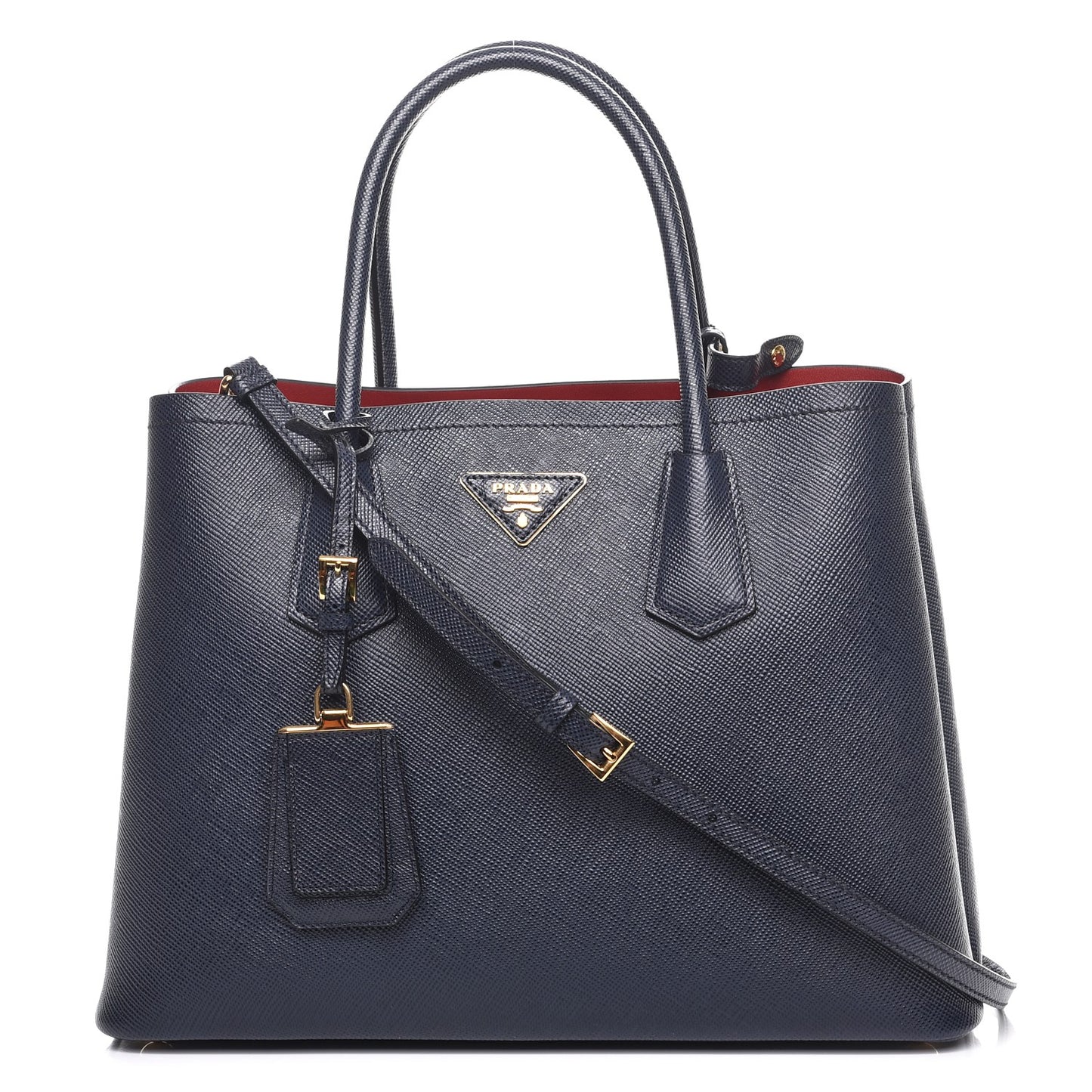 Saffiano Cuir Small Double Bag Baltico Fuoco