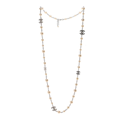 Chanel Crystal Pearl CC Long Necklace Silver 3 of 7