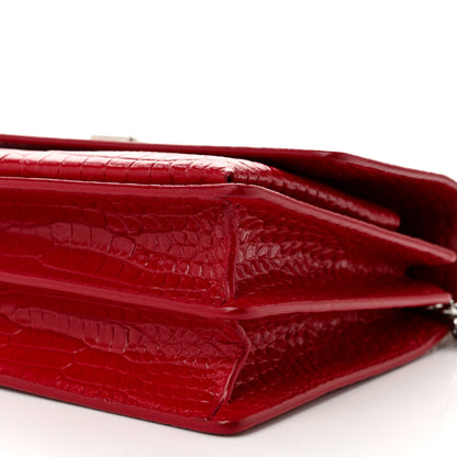 Saint Laurent Calfskin Crocodile Embossed Medium Monogram Sunset Rouge Eros 10 of 10
