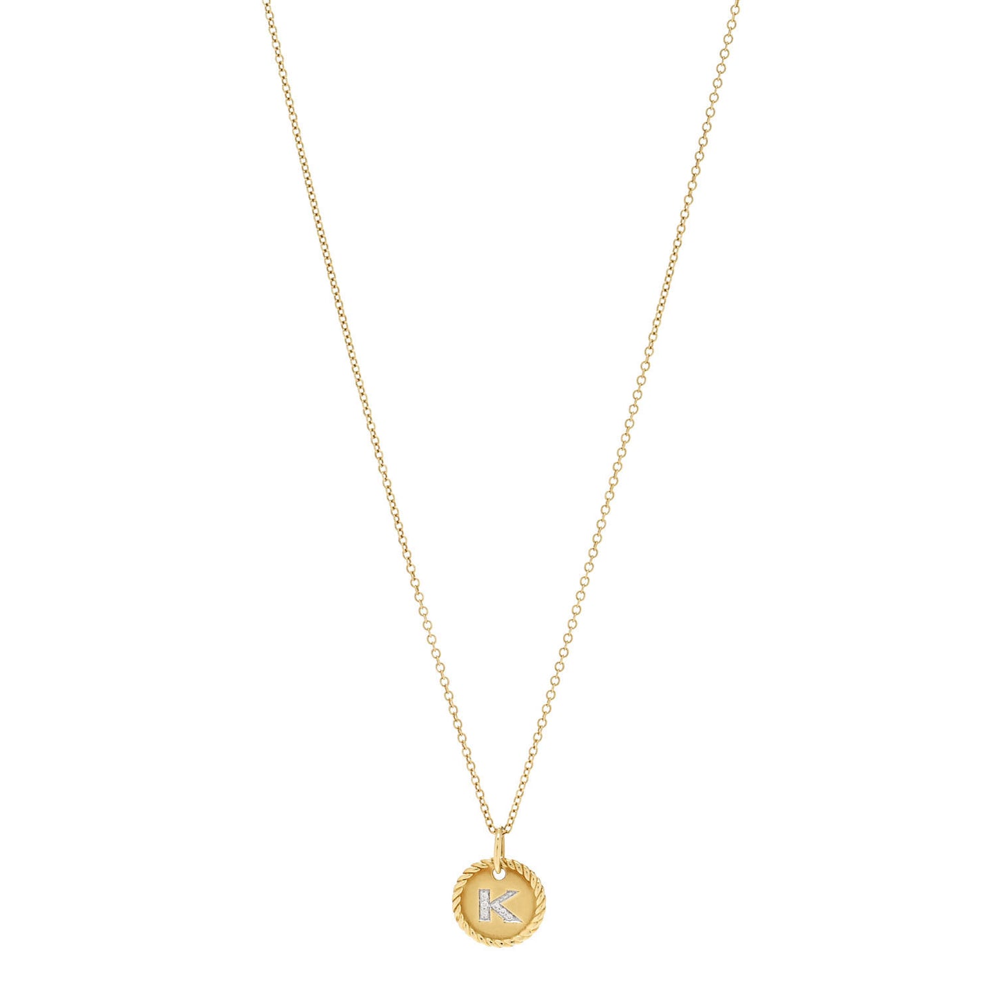 18K Yellow Gold Diamond Initial K Charm Pendant Necklace