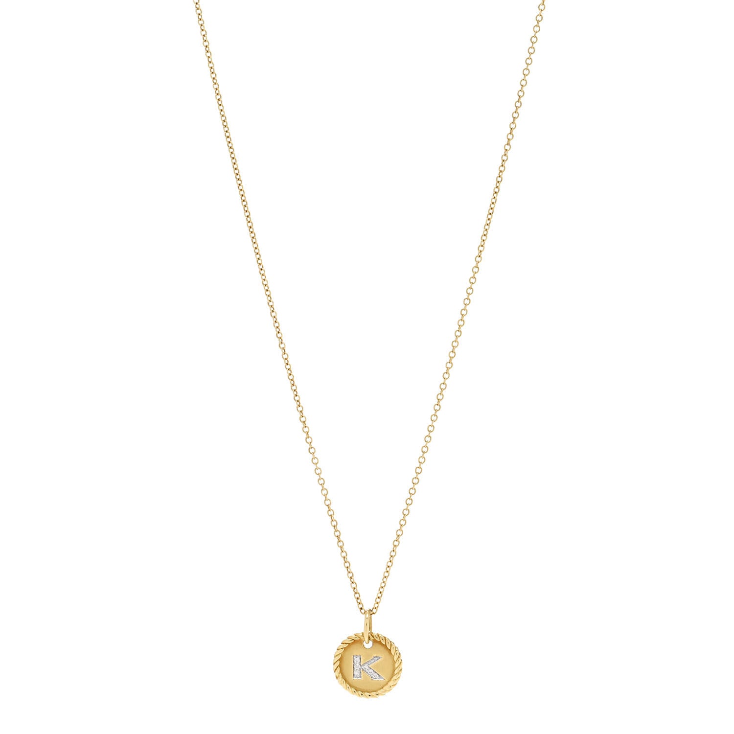 David Yurman 18K Yellow Gold Diamond Initial K Charm Pendant Necklace 1 of 5