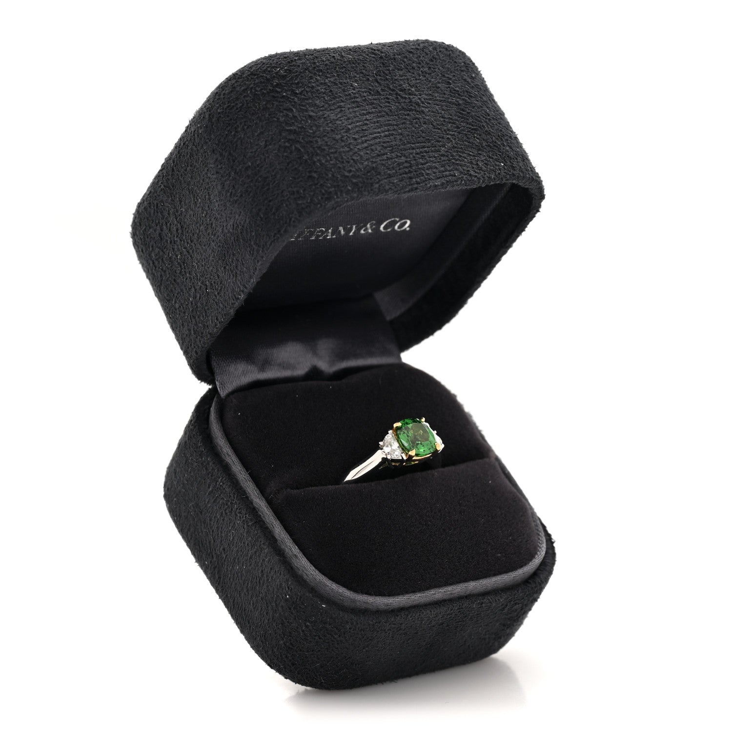 Tiffany Platinum 18K Yellow Gold Diamond Tsavorite Ring 51 5.75 6 of 6