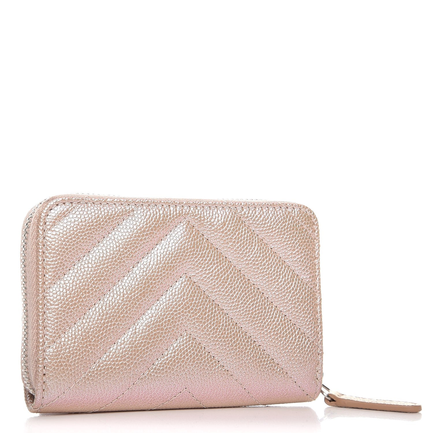 Chanel Metallic Caviar Chevron Quilted Zip Around Coin Purse Light Gold 3 of 7
