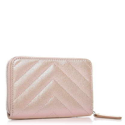 Chanel Metallic Caviar Chevron Quilted Zip Around Coin Purse Light Gold 3 of 7