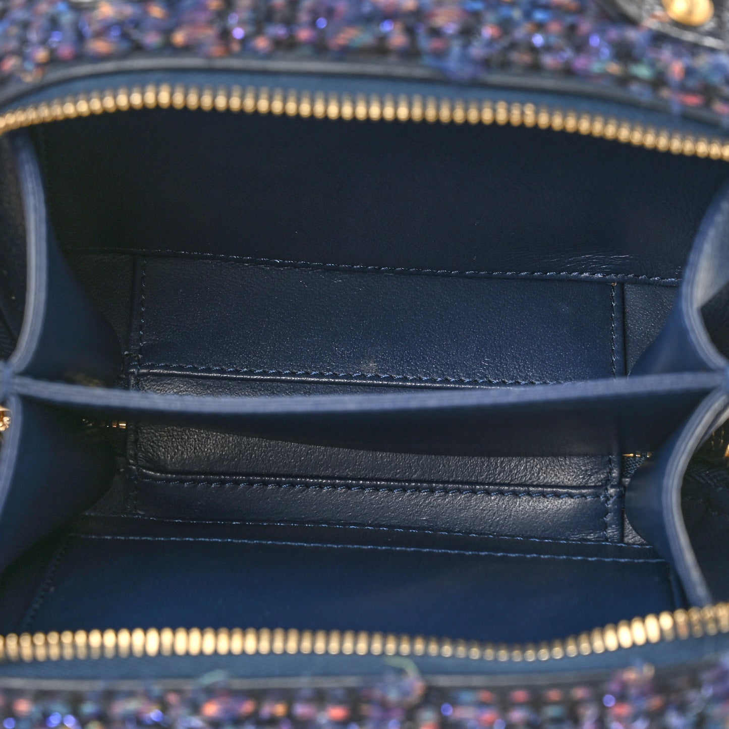 Tweed Snakeskin Quilted Small CC Filigree Vanity Case Navy Multicolor