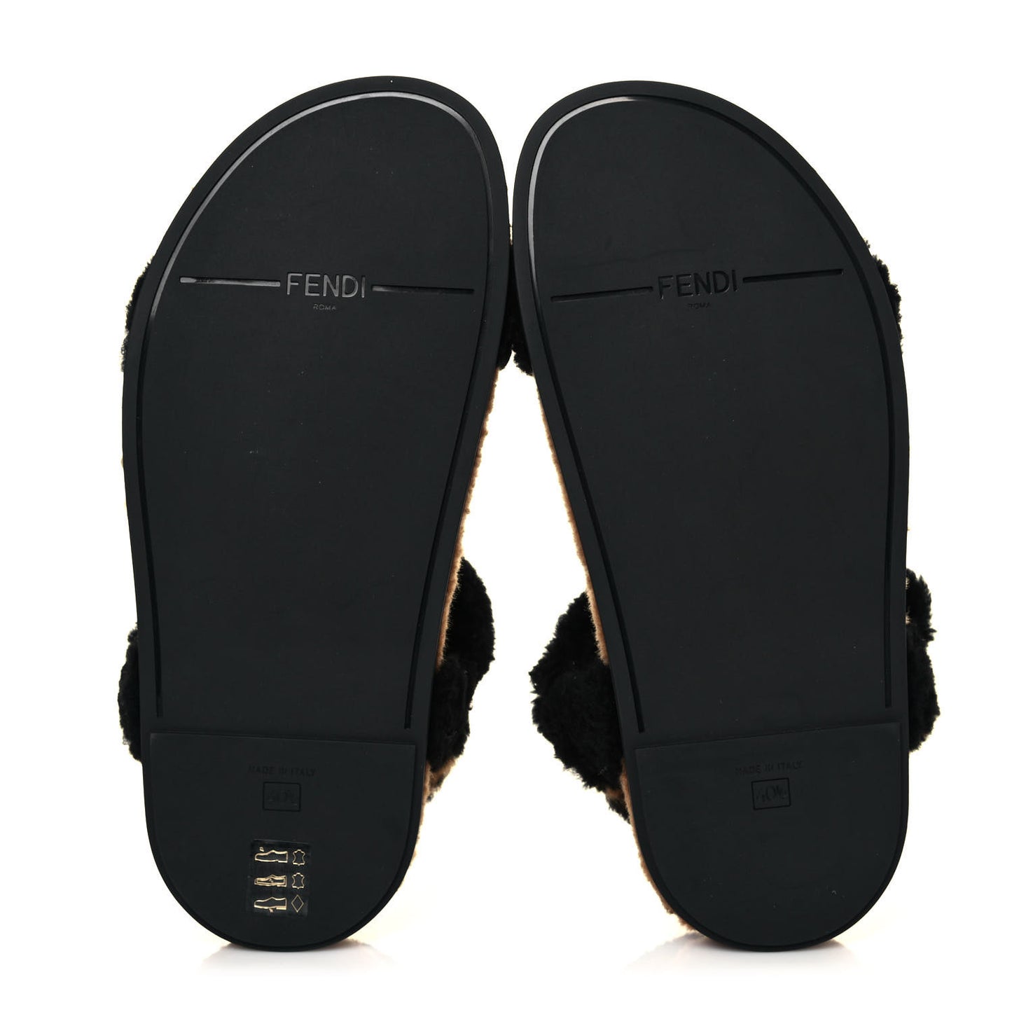 Shearling FF Fendi Feel Sandals 40.5 Tobacco Black