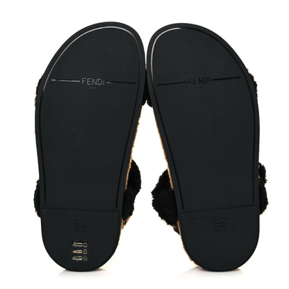 Fendi Shearling FF Fendi Feel Sandals 40.5 Tobacco Black 5 of 9