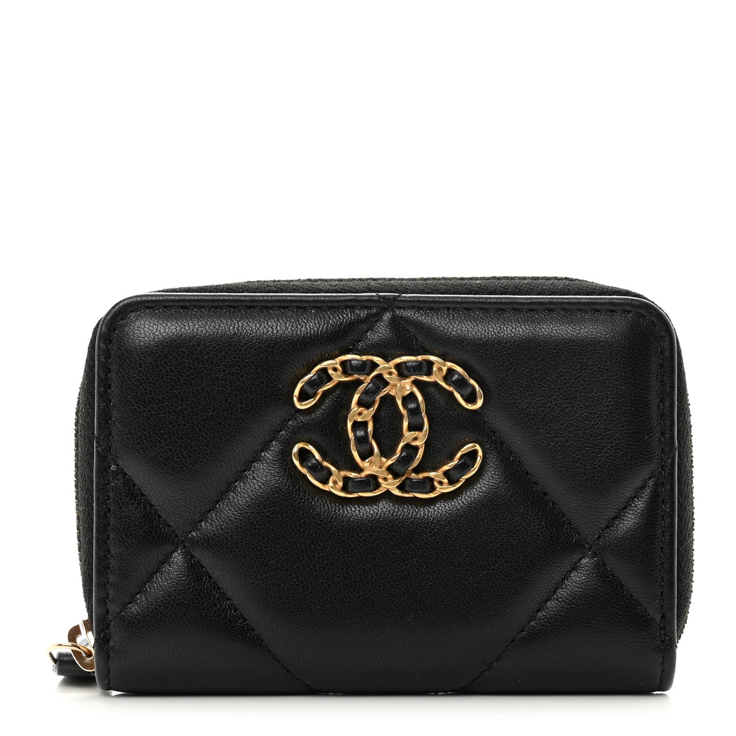 Chanel Lambskin Quilted Chanel 19 Zip Around Coin Purse Wallet Black 1 of 7