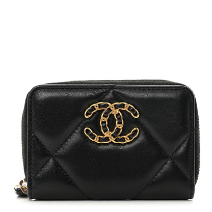 Chanel Lambskin Quilted Chanel 19 Zip Around Coin Purse Wallet Black 1 of 7