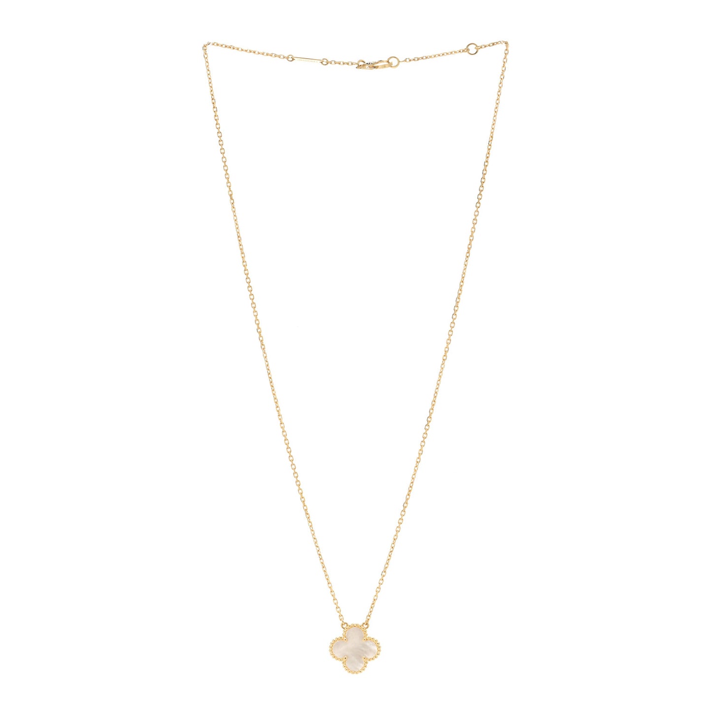 18K Yellow Gold Mother of Pearl Vintage Alhambra Pendant Necklace