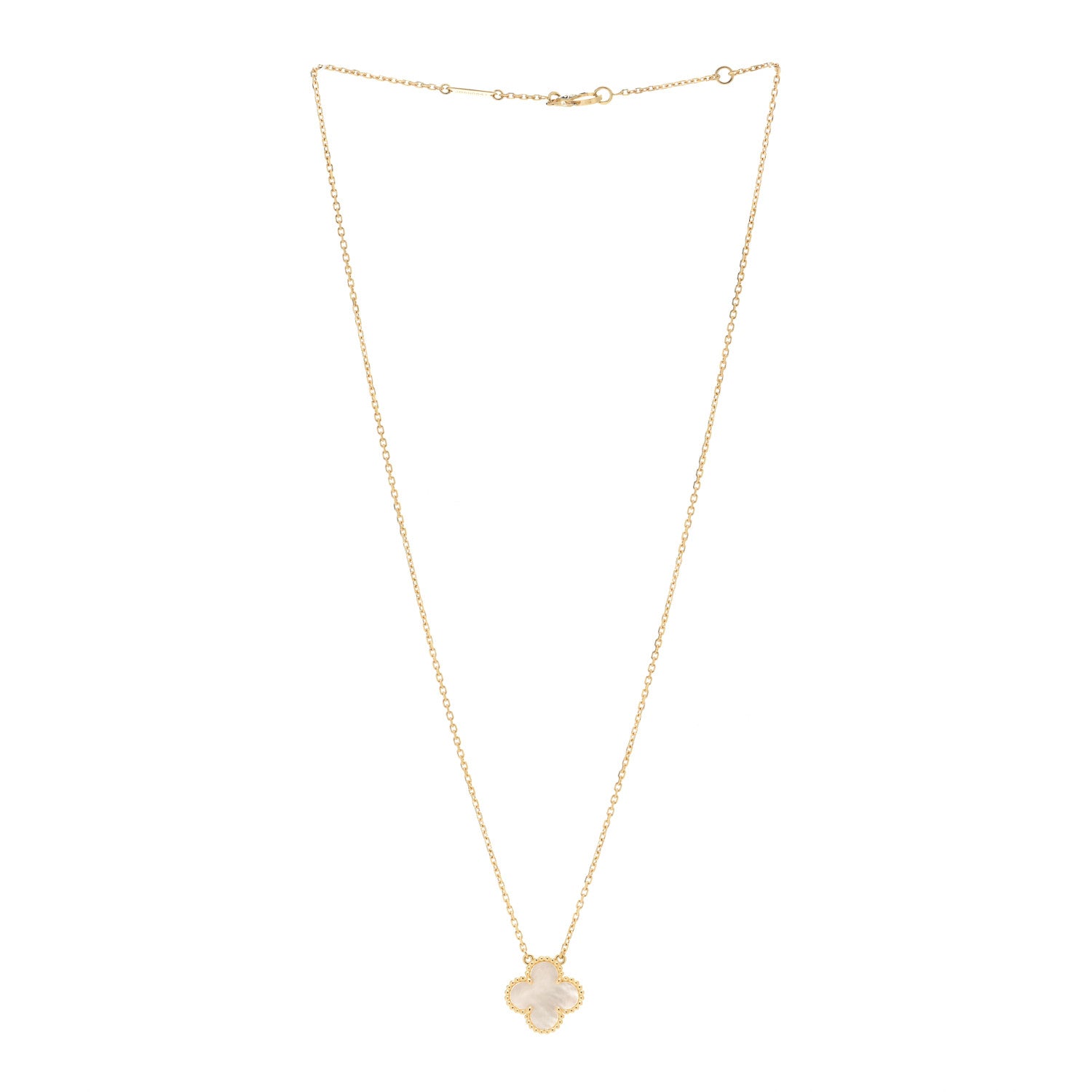 Van Cleef & Arpels 18K Yellow Gold Mother of Pearl Vintage Alhambra Pendant Necklace 3 of 6