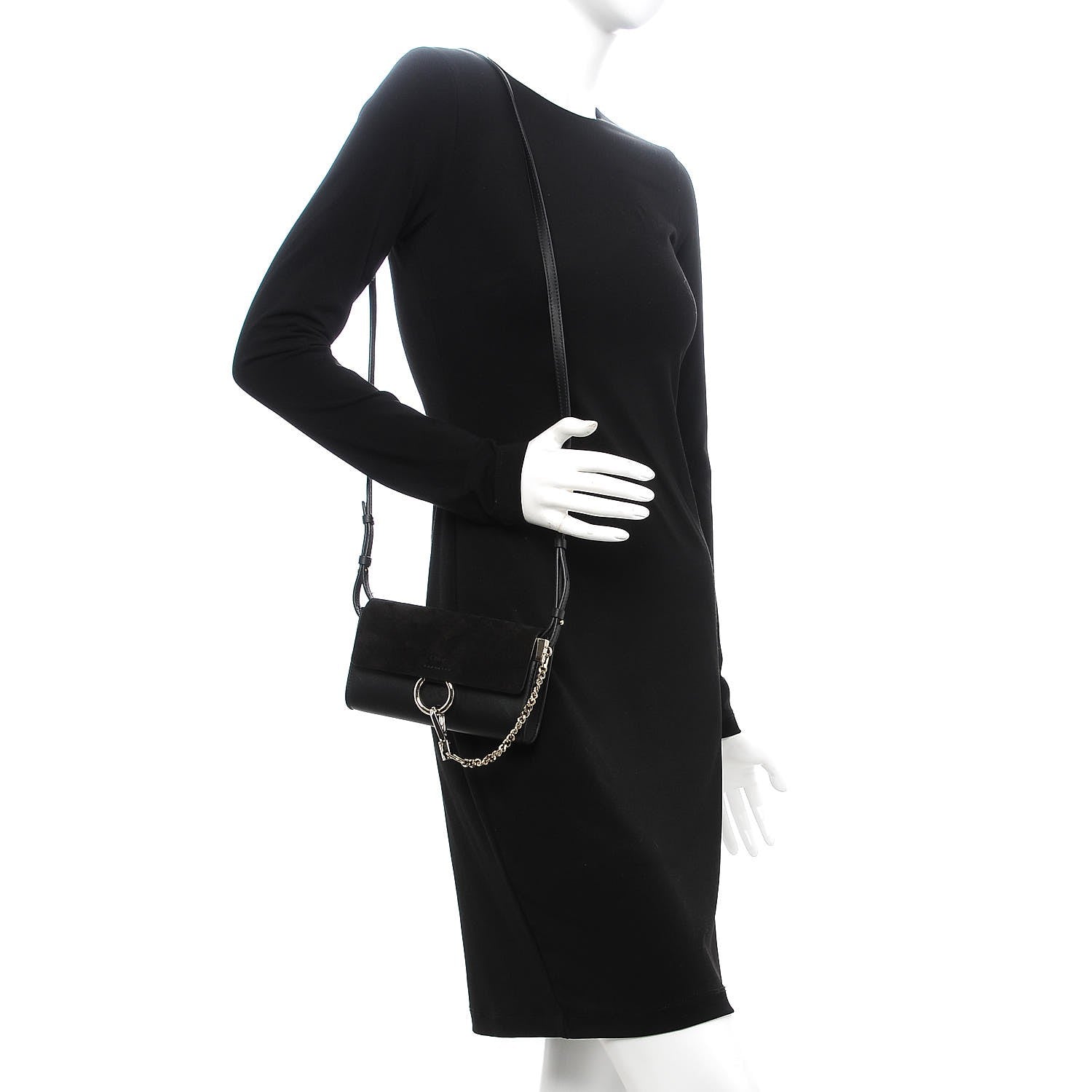 Chloe Suede Calfskin Mini Faye Shoulder Bag Black 2 of 7