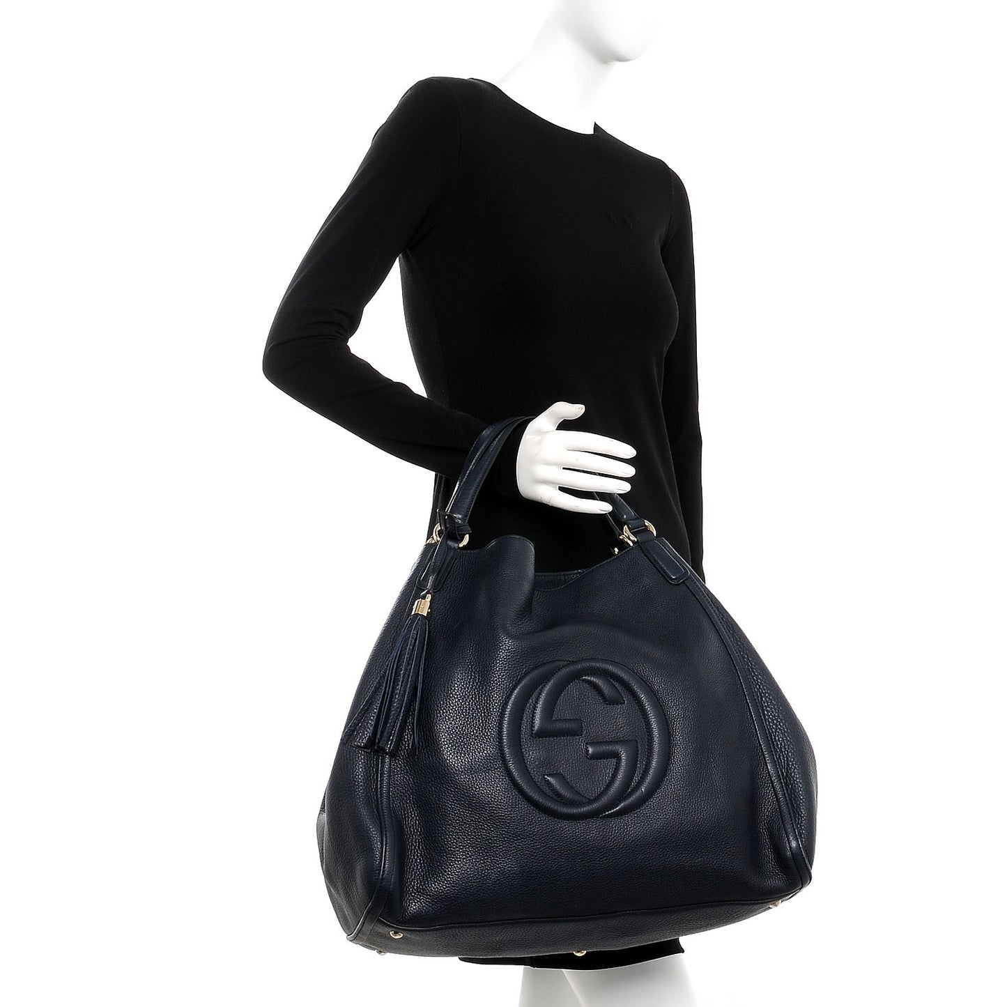 Pebbled Calfskin Large Soho Shoulder Bag Blue