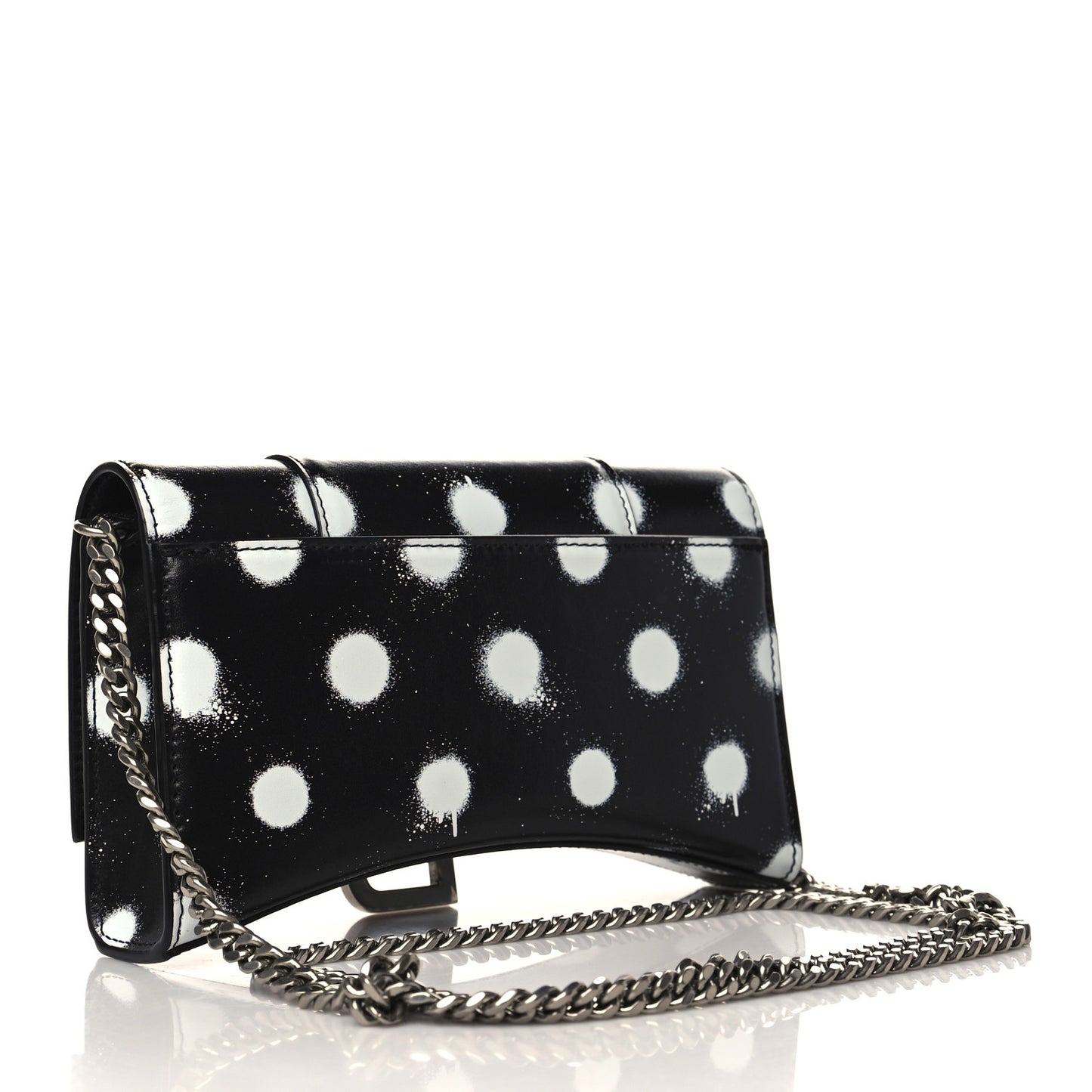 Shiny Box Calfskin Polka Dot Hourglass Chain Bag Black White