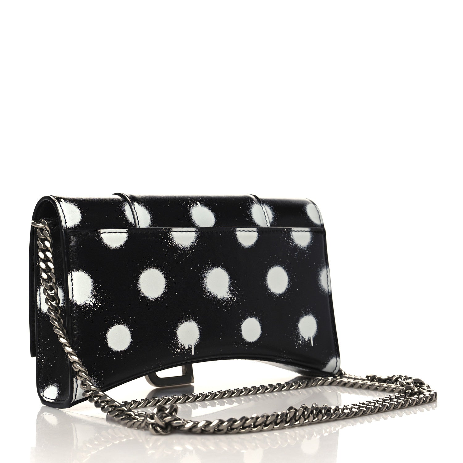 Balenciaga Shiny Box Calfskin Polka Dot Hourglass Chain Bag Black White 3 of 8