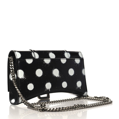 Balenciaga Shiny Box Calfskin Polka Dot Hourglass Chain Bag Black White 3 of 8