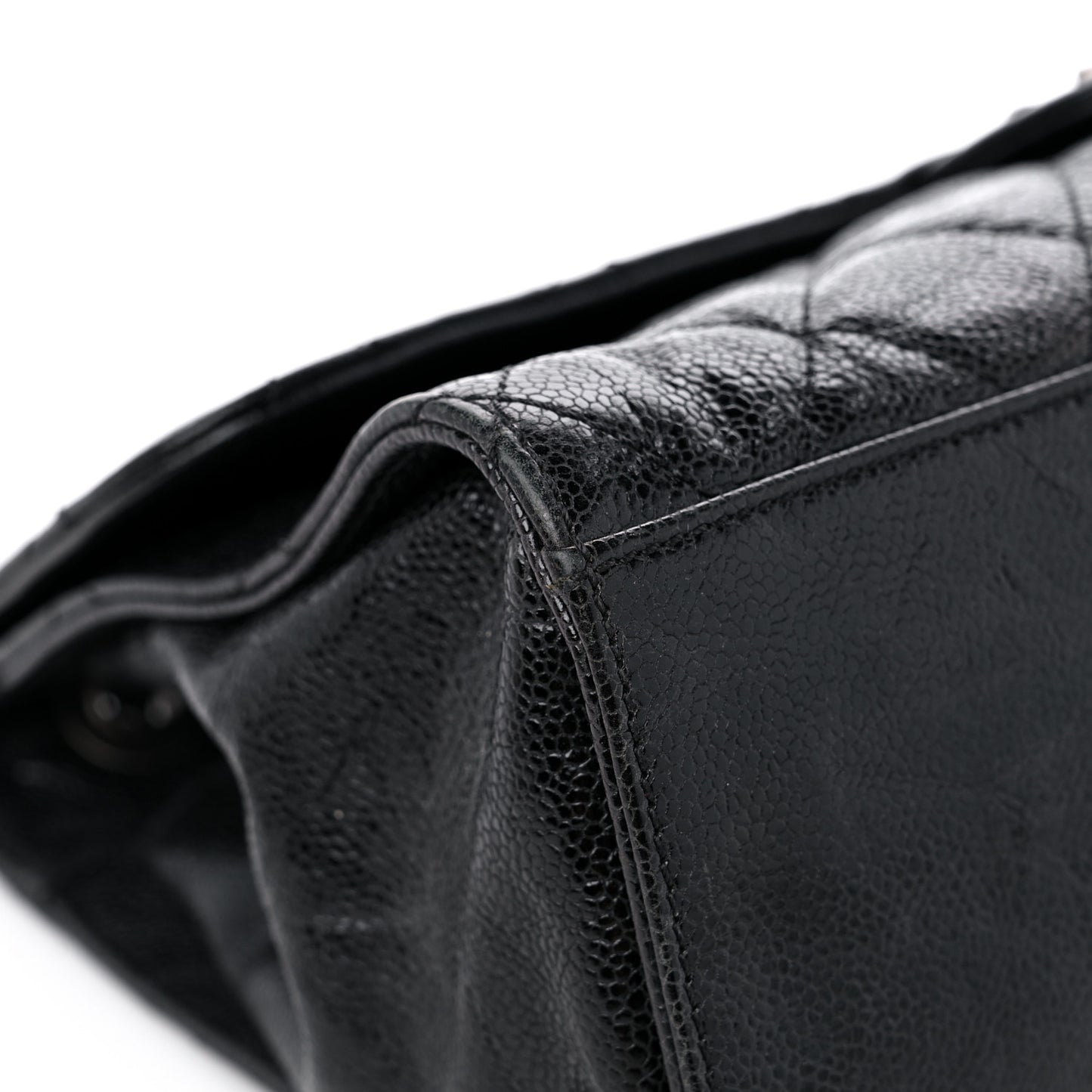 Crumpled Grained Calfskin Jumbo CC Crave Flap Black