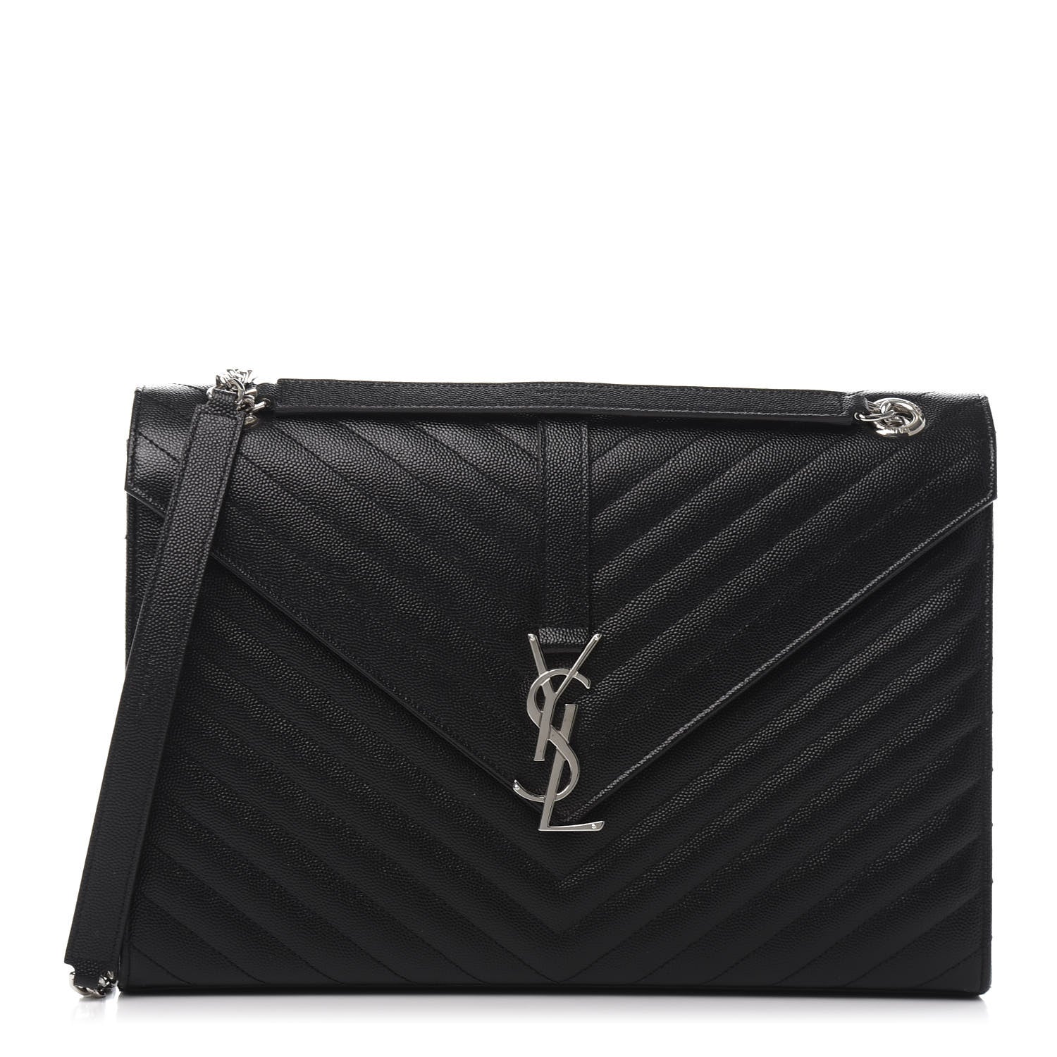 Saint Laurent Grain De Poudre Matelasse Chevron Large Monogram Satchel Black 1 of 11