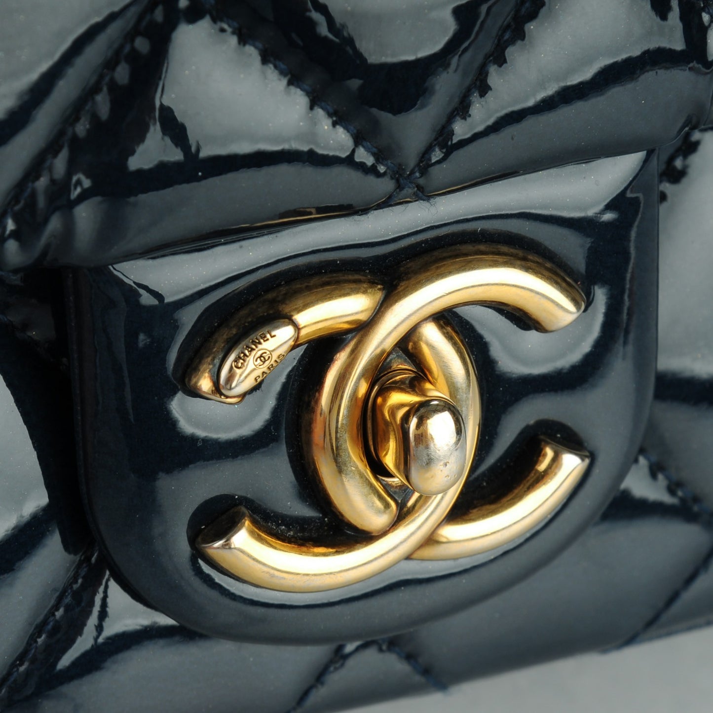 Patent Goatskin Quilted Medium CC Eyelet Flap Blue