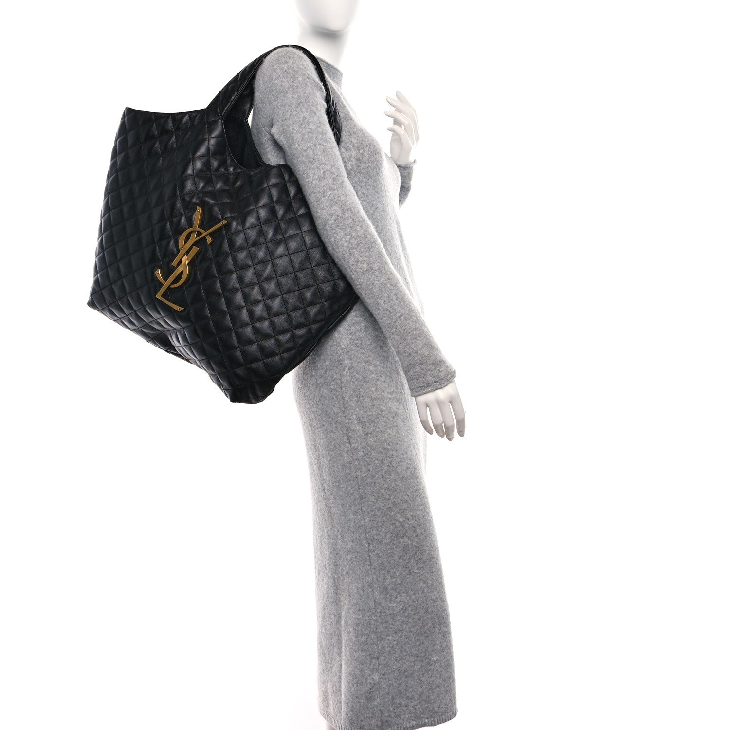 Saint Laurent Lambskin Quilted Maxi Icare Shopping Tote Black 2 of 9