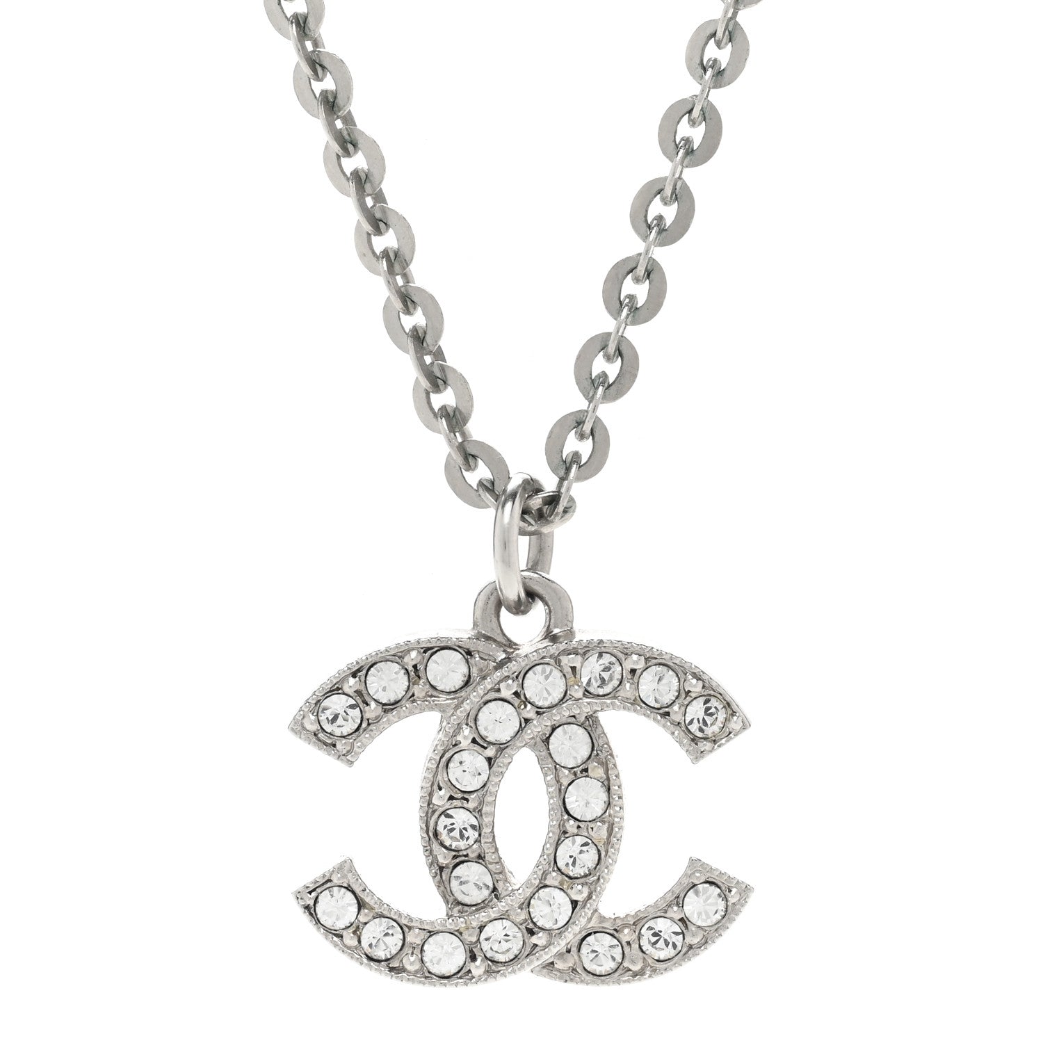 Chanel Crystal CC Pendant Necklace Silver 4 of 6