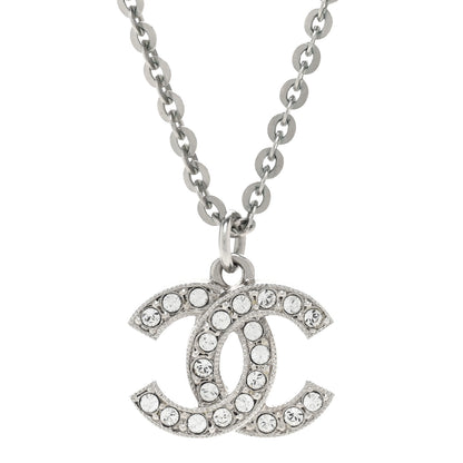 Chanel Crystal CC Pendant Necklace Silver 4 of 6