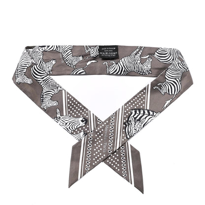 Hermes Silk Les Zebres Twilly Gris Taupe Black White 1 of 4