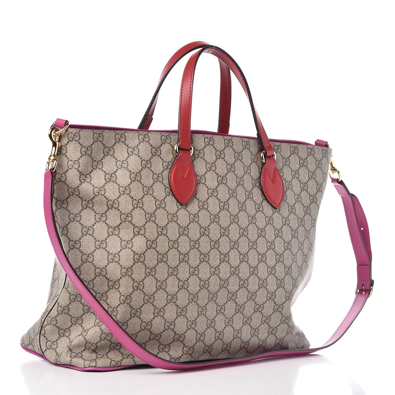 Gucci Soft GG Supreme Monogram Medium Crossbody Tote Beige Hibiscus Red New Rosette 3 of 9