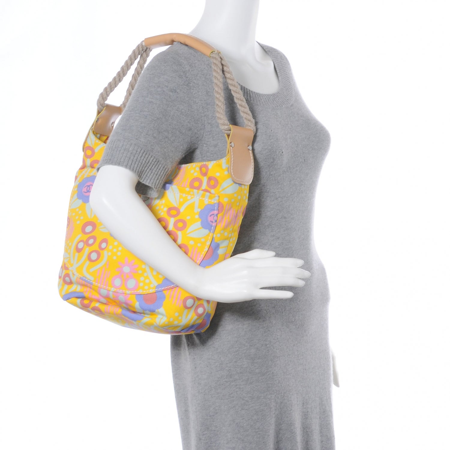 Chanel Canvas CC Camellia Rope Shoulder Bag Yellow 2 of 7