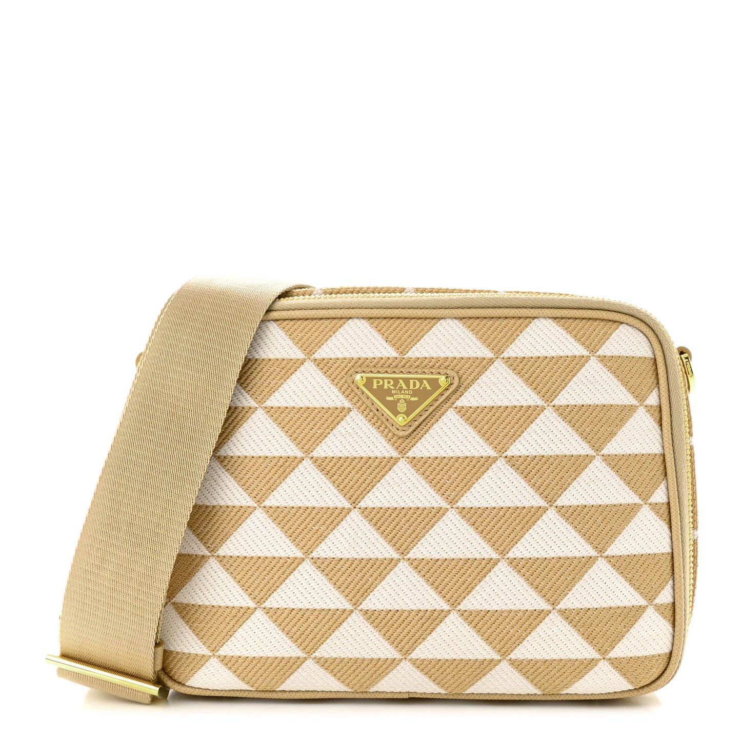Jacquard Saffiano Triangolo Symbole Embroidered Medium Shoulder Bag Corda Talco